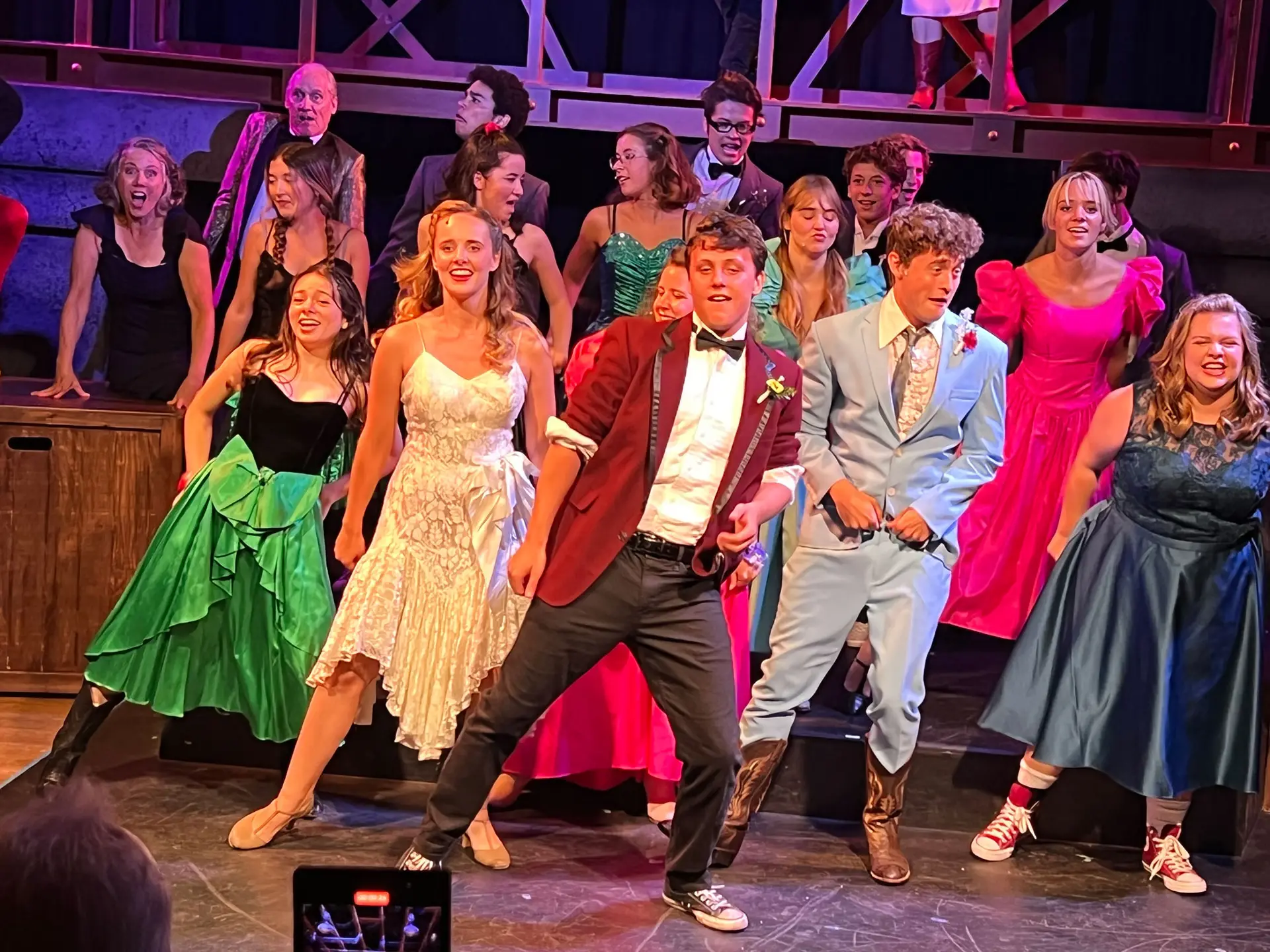 No Square Theatre cast performing the Prom scene from Footloose on stage